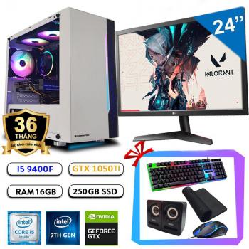 Full Bộ PC Gaming Valorant - i5 9400F/ Z370M/ 16GB/ GTX 1050Ti/ 250GB/ 24 inch Full HD