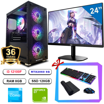 Full bộ PC Gaming Evelynn - I3 12100F/ H610M/ 8GB/ 120G/ RTX2060 / 24 inch Full HD